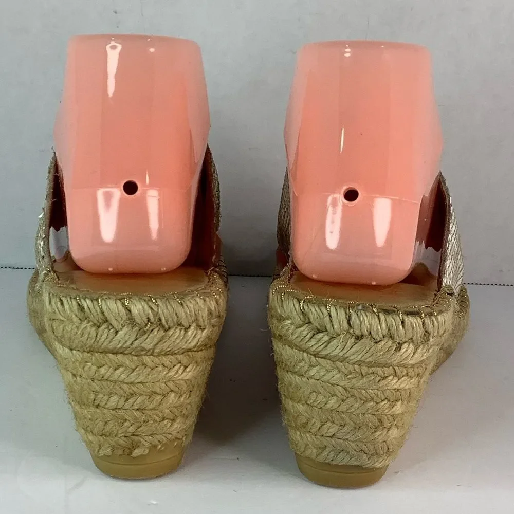 Andre Assous Snake Print Leather Wedge Espadrilles Summer Tan Sandal Sz US 9.5